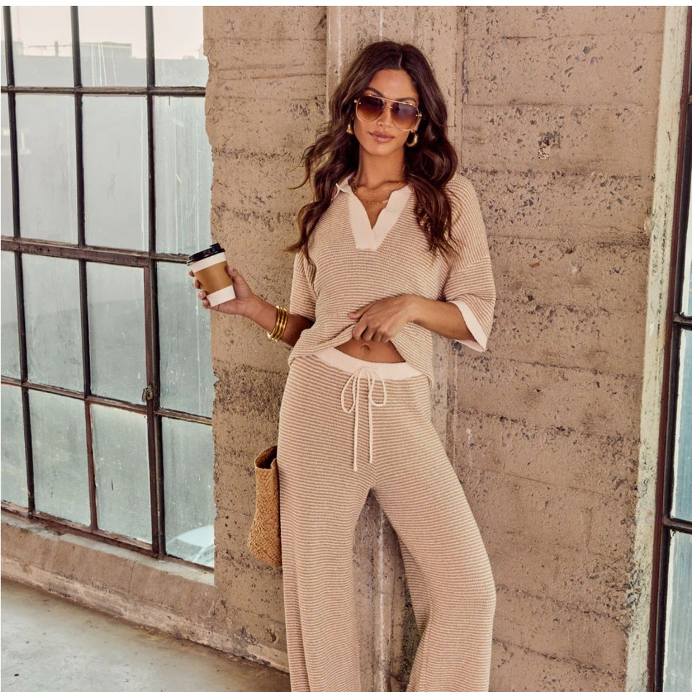 VICI Cream Knit Wide Leg Pants Size Medium